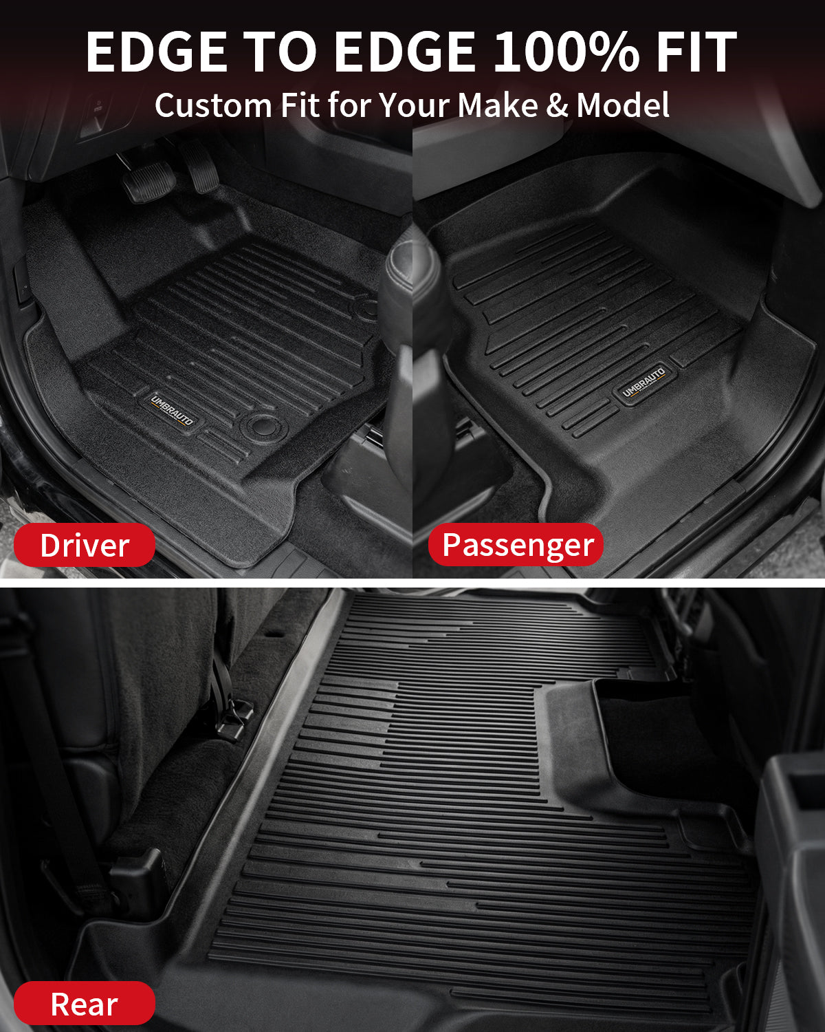 Umbrauto Custom Fit Floor Mats for Ford F250 F350 F450 2017-2025 2026 Super Duty Crew Cab, All Weather Protector TPE Truck Floor Liners for Front Bucket Seats, Rear W/Fold-Flat Storage, Carpet Floor