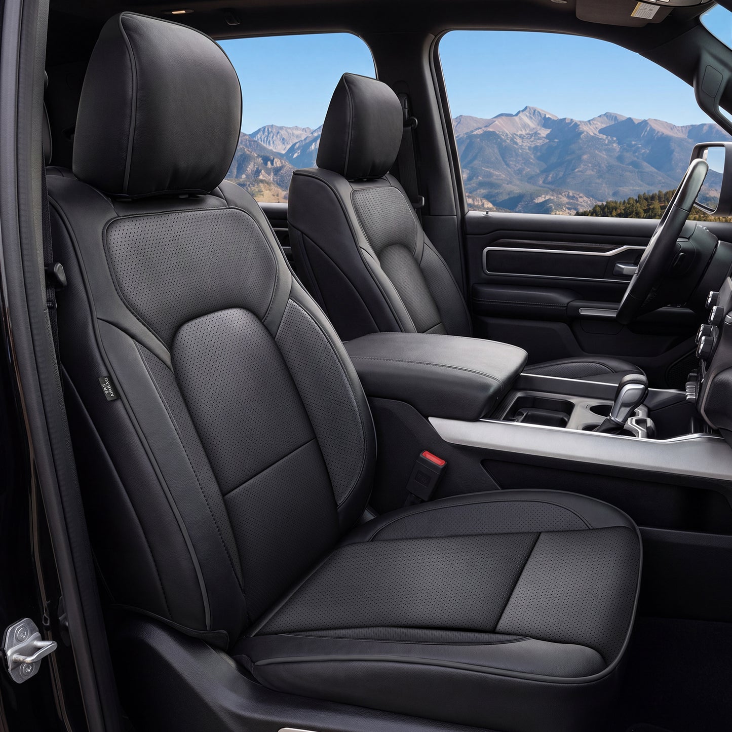 Umbrauto Car Seat Covers for Dodge RAM, Premium Nappa Waterproof Leather Seat Cushion Fits 2009-2026 RAM 1500/2500/3500 Crew Quad Mega Cab with Flat Bench,Full Set, Black
