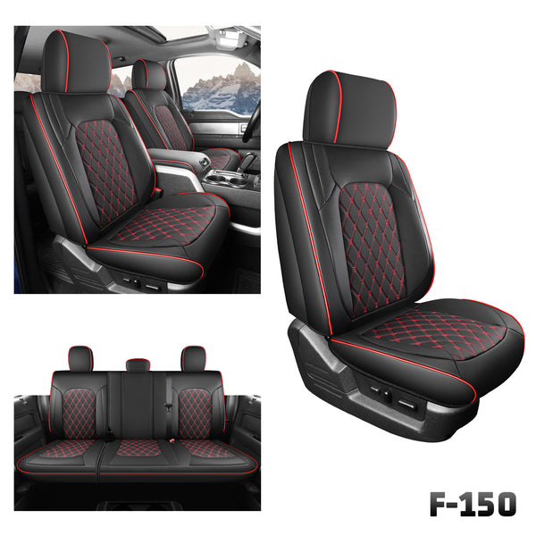 Housses de siège sur mesure Umbrauto pour Ford F150, housses de siège en cuir Nappa pour Ford F150 SuperCrew 2015-2025 / F250 F350 F450 Super Duty Crew Cab XL XLT Lariat King Ranch Platinum 2017-2025, Rouge