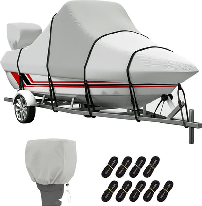 Center Console Boat Cover: 900D Waterproof Heavy Duty Boat Cover for CC Boat with Storage Bag, Marine Grade Oxford UV Resistant Canvas for Trailerable Boat