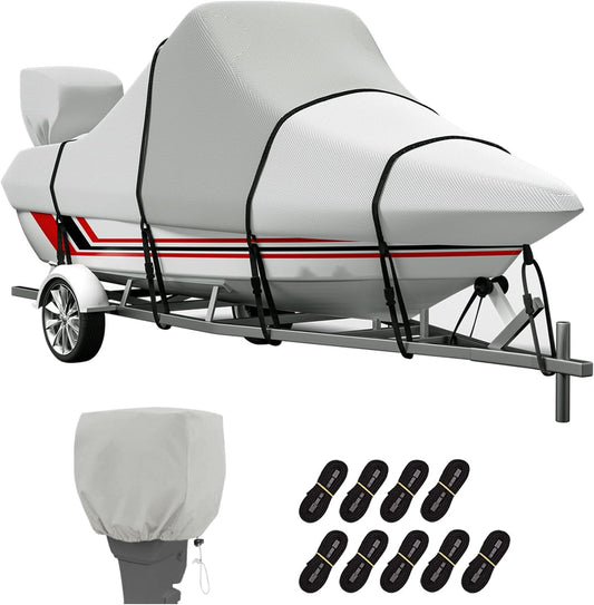 Center Console Boat Cover: 900D Waterproof Heavy Duty Boat Cover for CC Boat with Storage Bag, Marine Grade Oxford UV Resistant Canvas for Trailerable Boat