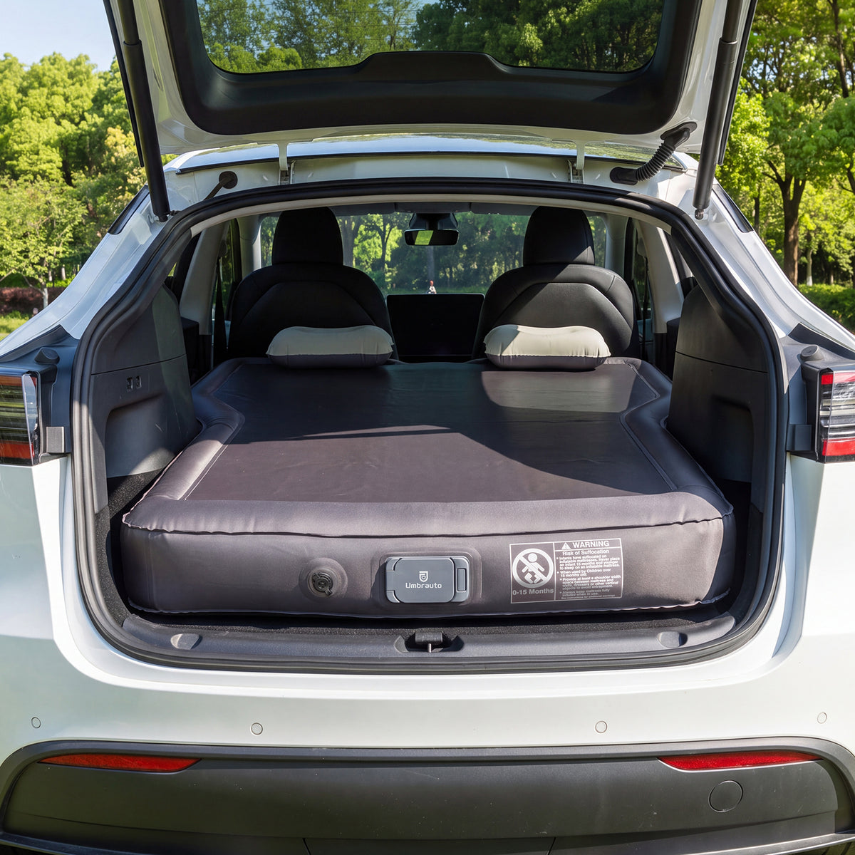 Umbrauto Custom Fit Air Mattress for Tesla Model Y/Juniper, 2026 Upgraded Drop-Stitch Tech with Built-in Pump Inflatable Camping Bed for Back Trunk, Soft Flocking Surface+Reinforced Bottom