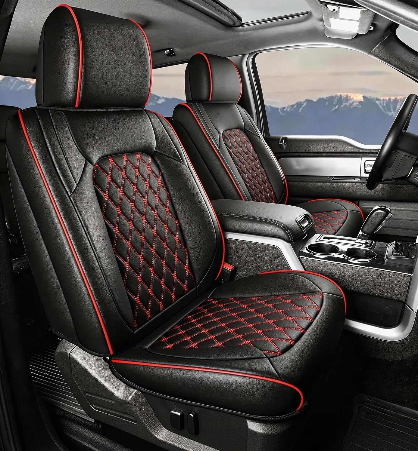 Umbrauto Seat Covers for F150 2015-2026 SuperCrew, 2017-2026 F250 Crew Cab,Nappa Leather, 3D Laser-Scan Custom Fit Super Duty F350/450 2017-2026 Crew Cab, Waterproof, Full Coverage, Airbag Compatible,Red