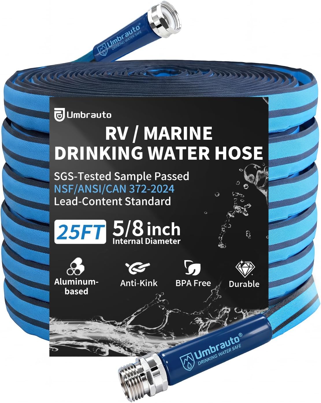 RV Drinking Water Hose, 5/8 Inch Potable Fresh Water Hose Premium Anti-Kink Design, BPA-Free & Leak-Free, Safe Drinking Water Hose for RV Camper Marine Garden