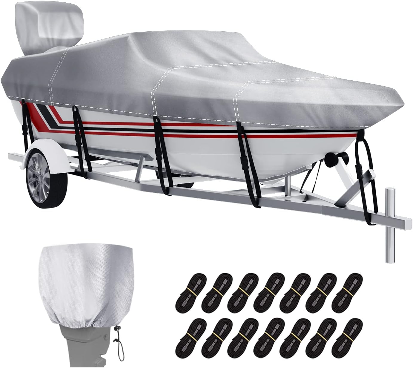 Boat Cover with Motor Cover,  100% Waterproof Boat Covers Bass Boat Cover Fits V-Hull Runabout Fishing Ski Pro-Style Bass Boats