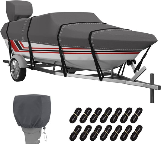 Housse de bateau Umbrauto 600D en polyester teinté masse pour bateau à coque en V, bateau de pêche (Bass Boat), gris foncé