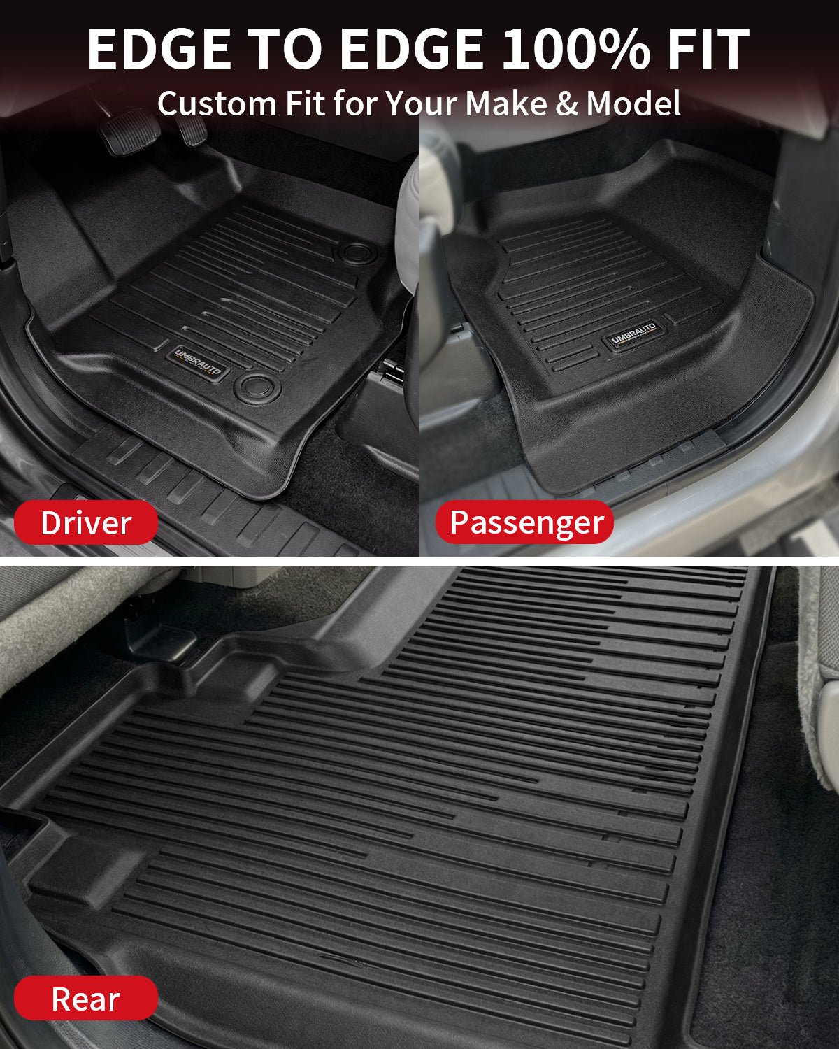 Umbrauto Custom Fit Floor Mats for Ford F150 SuperCab (Extended Cab) 2015-2025 2026 (Not for SuperCrew Cab), All Weather TPE Automotive Pickup Truck Liners for Front & Rear Row