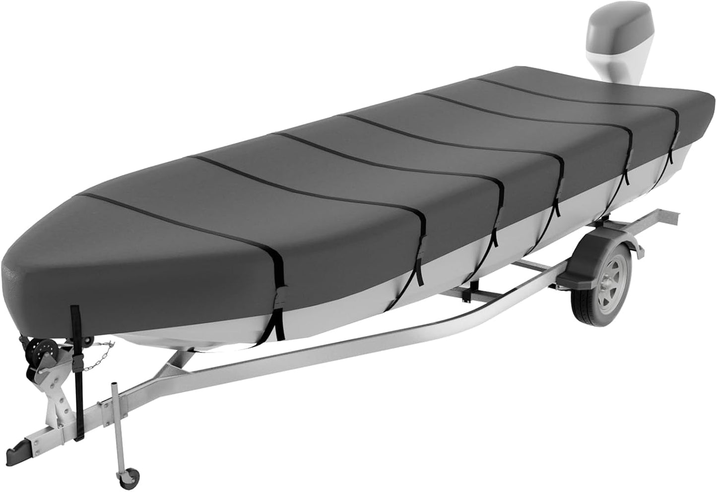 Jon Boat Cover for  V-Bow, 1200D 5-Layer Waterproof Oxford Fabric, Heavy Duty UV Protection & Tear Resistant Trailerable Mooring Cover, Marine Grade Reinforced Adjustable Side Straps
