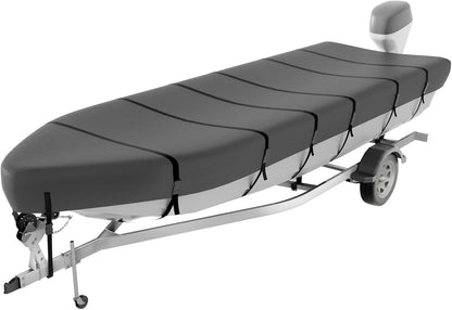 Jon Boat Cover for  V-Bow, 1200D 5-Layer Waterproof Oxford Fabric, Heavy Duty UV Protection & Tear Resistant Trailerable Mooring Cover, Marine Grade Reinforced Adjustable Side Straps