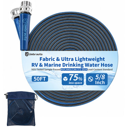 RV Water Hose, Potable Food Grade, Safe & Lead-Free, Lightweight Hose Collapsible Double Layer with Storage Bag. 3/4 inch Aluminum Fittings for RV Camping，No BPA & No Phthalate，60-120PSI