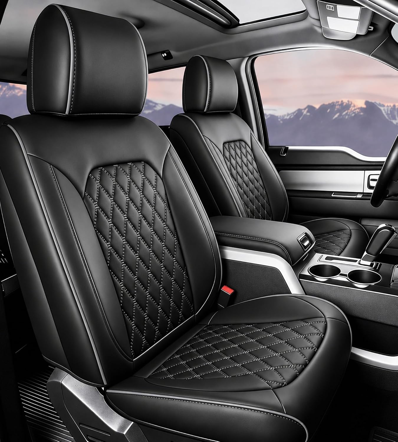 Seat Covers for F150 2015-2026 SuperCrew, 2017-2026 F250/F350/F450 Crew Cab,Nappa Leather, 3D Laser-Scan Custom Fit Super Duty 2017-2026 Crew Cab, Waterproof, Full Coverage, Airbag Compatible,Gray