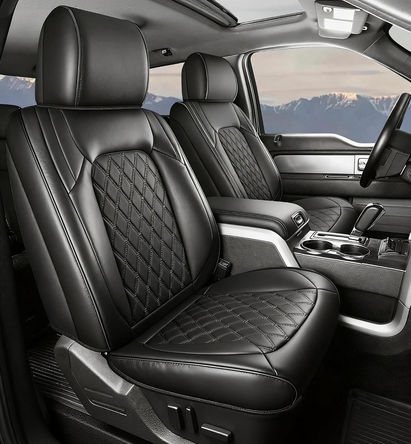Umbrauto Front Seat Covers for Chevy Silverado/GMC Sierra 1500 2007-2026,Nappa Leather Seatcovers, 3D Laser-Scanned Custom Fit for 2500/3500HD 2007-2026, Waterproof, Full Coverage, Airbag Compatible,Black