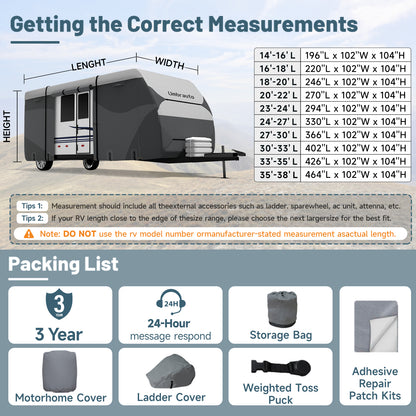 Umbrauto DuPont Tyvek Travel Trailer RV Cover, Waterproof & Ripstop Camper Cover with 4-Layer Sides, Sun and Snow Protection, Extra Windproof Ropes, Fits Toy Hauler