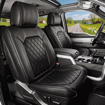 Housses de siège sur mesure compatibles avec Dodge Ram 1500 2500 3500, housses de siège de camion Ram en cuir de luxe à couverture complète 2009-2025 compatibles avec Crew Cab Double Quad Regular (ensemble complet (avant plat/arrière incurvé))