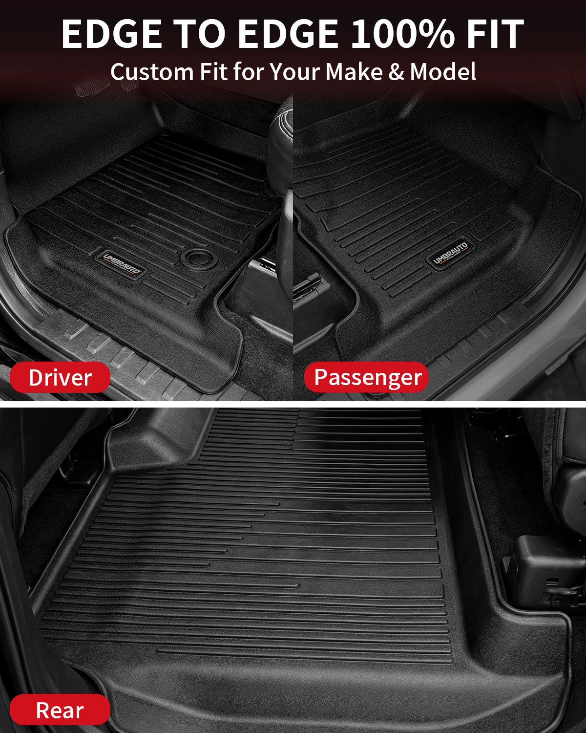 Umbrauto Custom Fit Floor Mats for Ford F150 SuperCrew 2010-2014 (Not for SuperCab or Regular Cab), All Weather TPE Pickup Truck Floor Liners for Front and Rear Row, Durable Non-Slip Automotive Mats