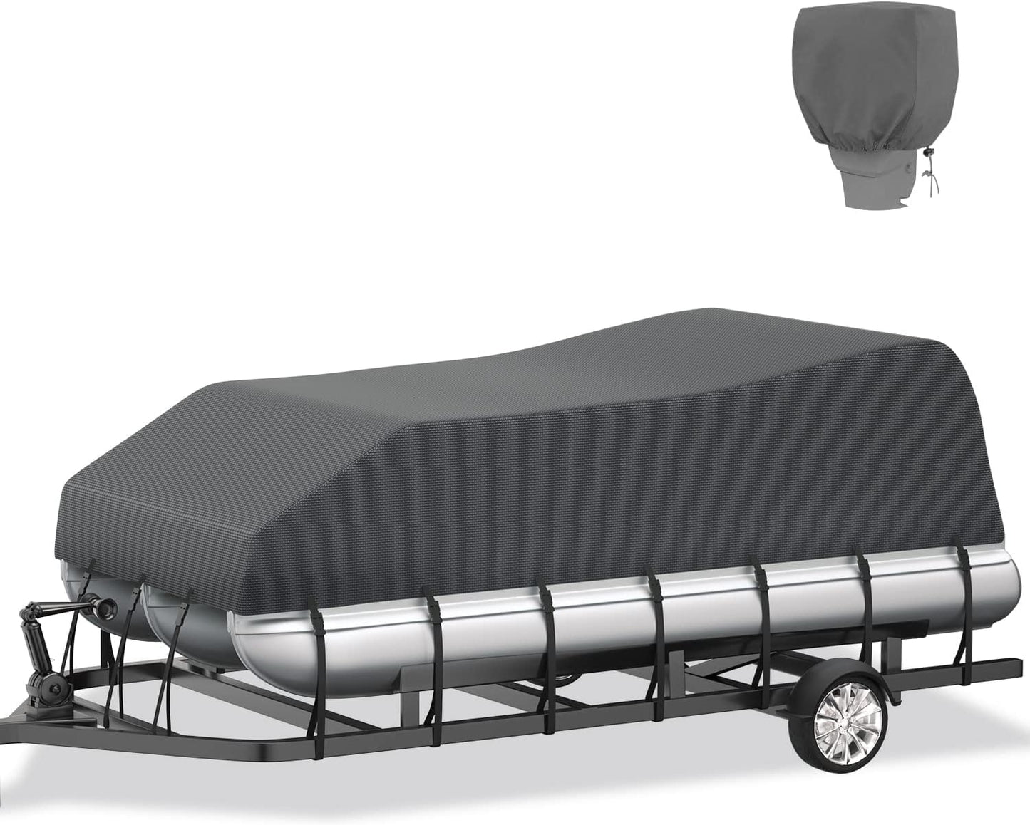 Pontoon Boat Cover with Motor Cover, 800D Solution-Dyed Heavy Duty Polyester Cover, UV Resistant Marine Grade Waterproof Covers