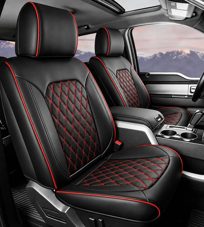 Seat Covers for F150 2015-2026 SuperCrew, 2017-2026 F250/350/450,Crew Cab Nappa Leather, 3D Laser-Scan Custom Fit Super Duty F350/450 2017-2026 Crew Cab, Waterproof, Full Coverage, Airbag Compatible,Red