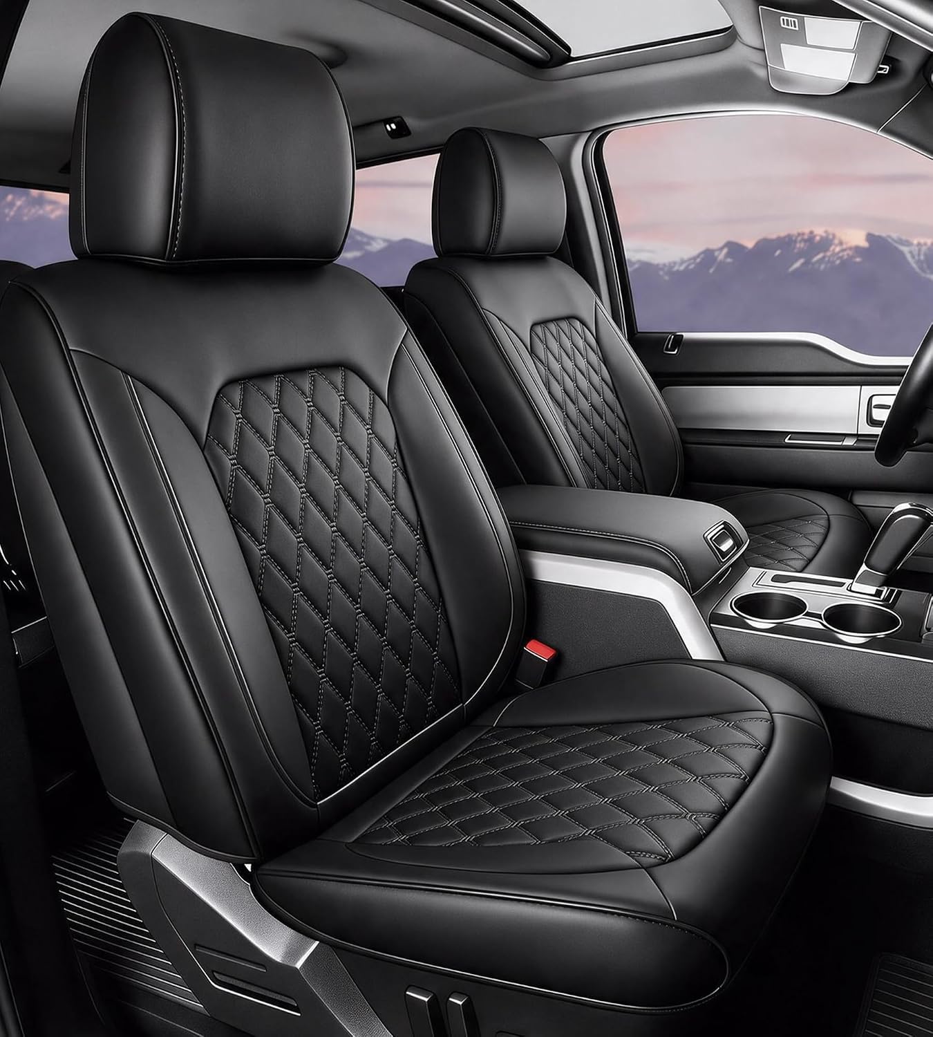 Front Seat Covers for F150 2015-2026 SuperCrew, 2017-2026 F250/350 Crew Cab,Nappa Leather, 3D Laser-Scanned Custom Fit, Waterproof, Full Coverage, Airbag Compatible, Easy to Clean, Pet Friendly,Black