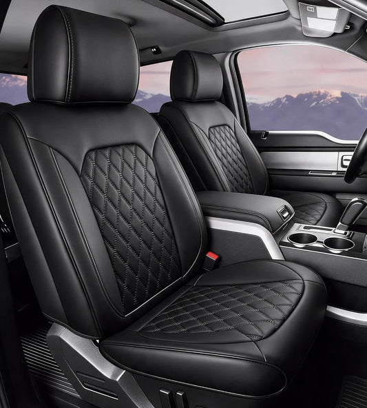 Front Seat Covers for F150 2015-2026 SuperCrew, 2017-2026 F250/350 Crew Cab,Nappa Leather, 3D Laser-Scanned Custom Fit, Waterproof, Full Coverage, Airbag Compatible, Easy to Clean, Pet Friendly,Black