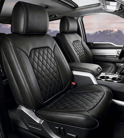 Housses de siège sur mesure Umbrauto pour Ford F150, housses de siège en cuir Nappa pour Ford F150 SuperCrew 2015-2025/ F250 F350 F450 Super Duty Crew Cab XL XLT Lariat King Ranch Platinum 2017-2025, Noir