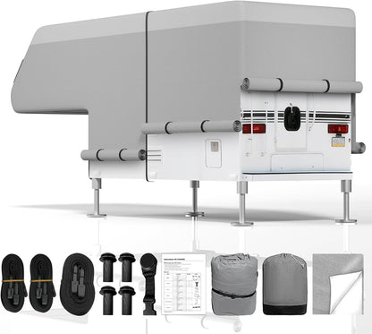 Truck Camper Cover : Slide-in Pickup Truck Trailers RV Cover, Waterproof Cabover Camper Cover, Windproof Straps, Adhesive Patch for All Seasons