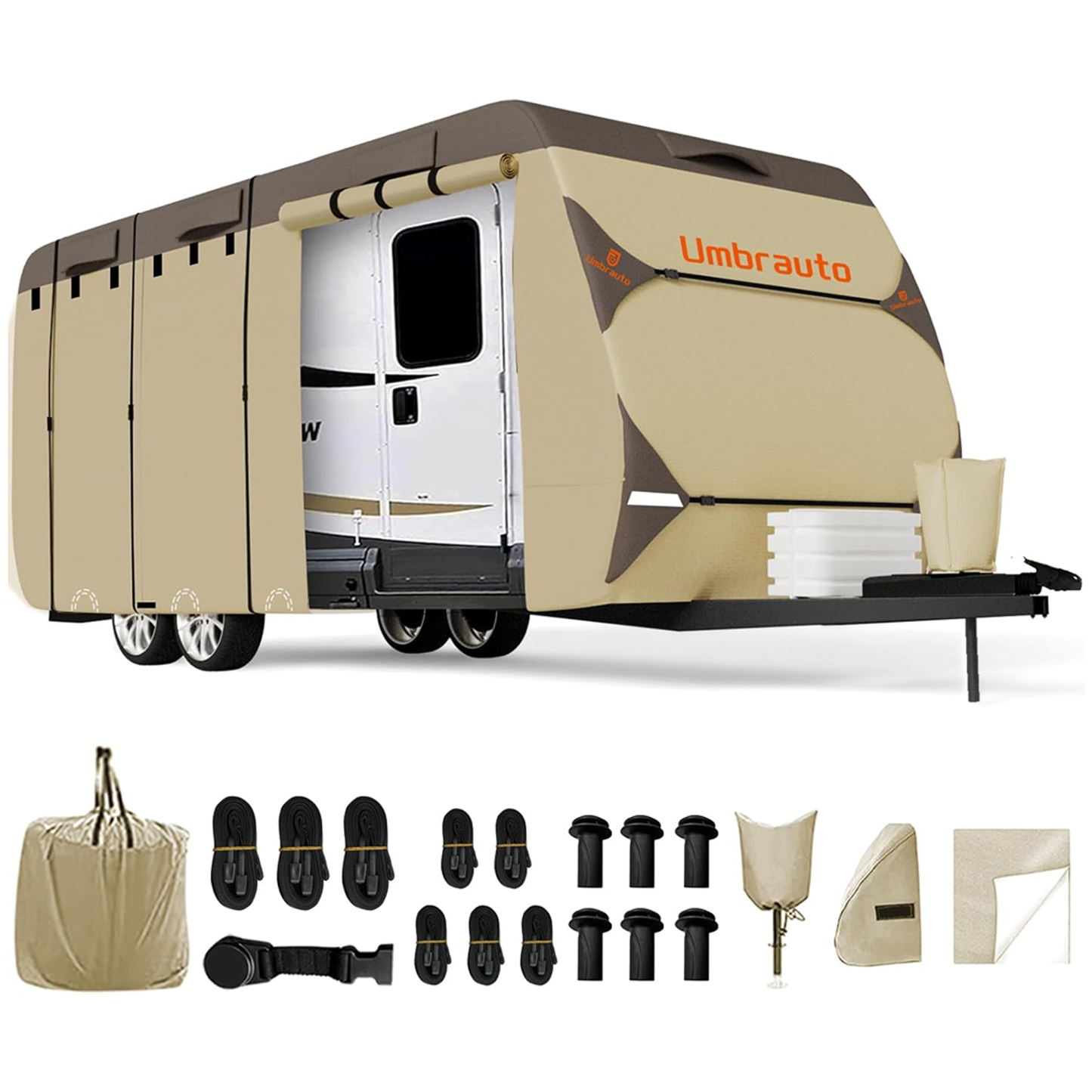 Umbrauto RV Cover,7 Layers Travel Trailer Cover, Waterproof Camper Cover,Khaki