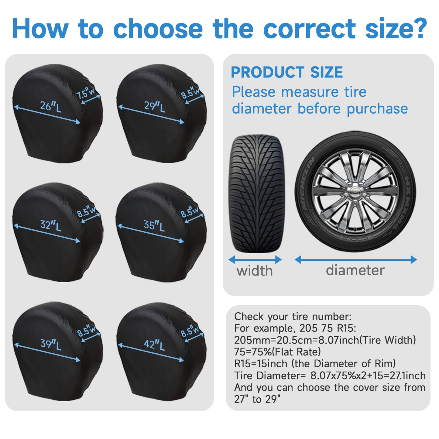 RV Tire Covers Set of 4, Tough Waterproof Wheel Protector for Trailer Camper, Truck, SUV, Motorhome, Black