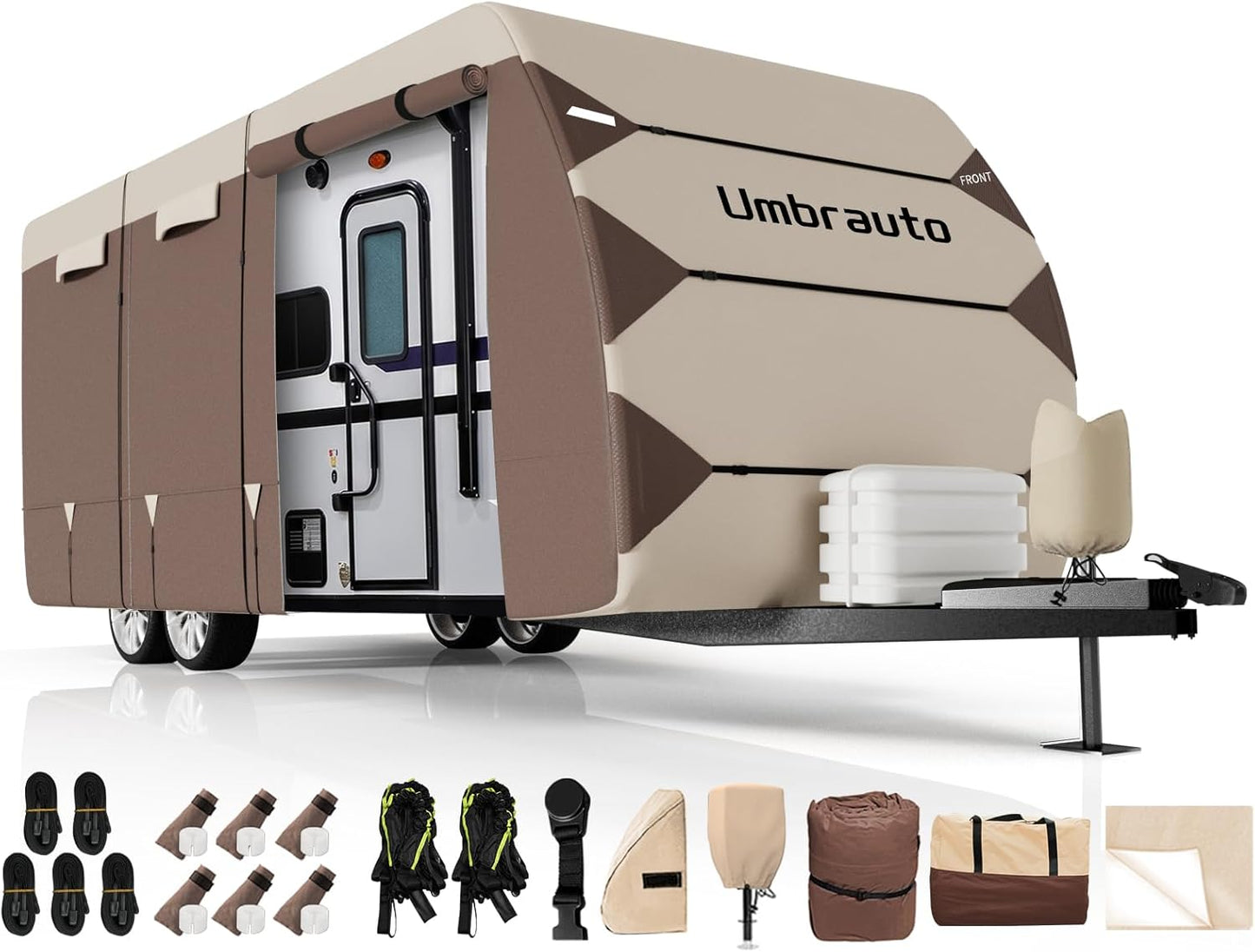 Housse de caravane et de camping-car Umbrauto en tissu Oxford 300D, imperméable et pare-neige, coupe-vent et indéchirable, convient aussi aux remorques porte-jouets