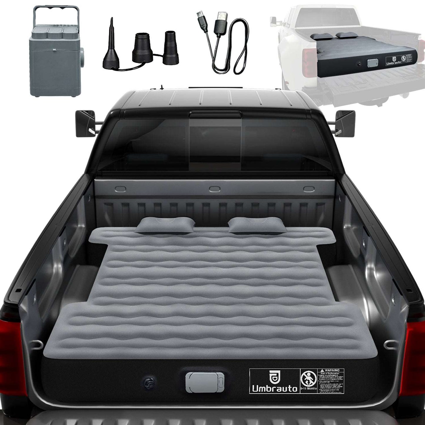 5.5-6.5ft Built-in Pump Short Truck Bed Air Mattress Umbrauto 3.0