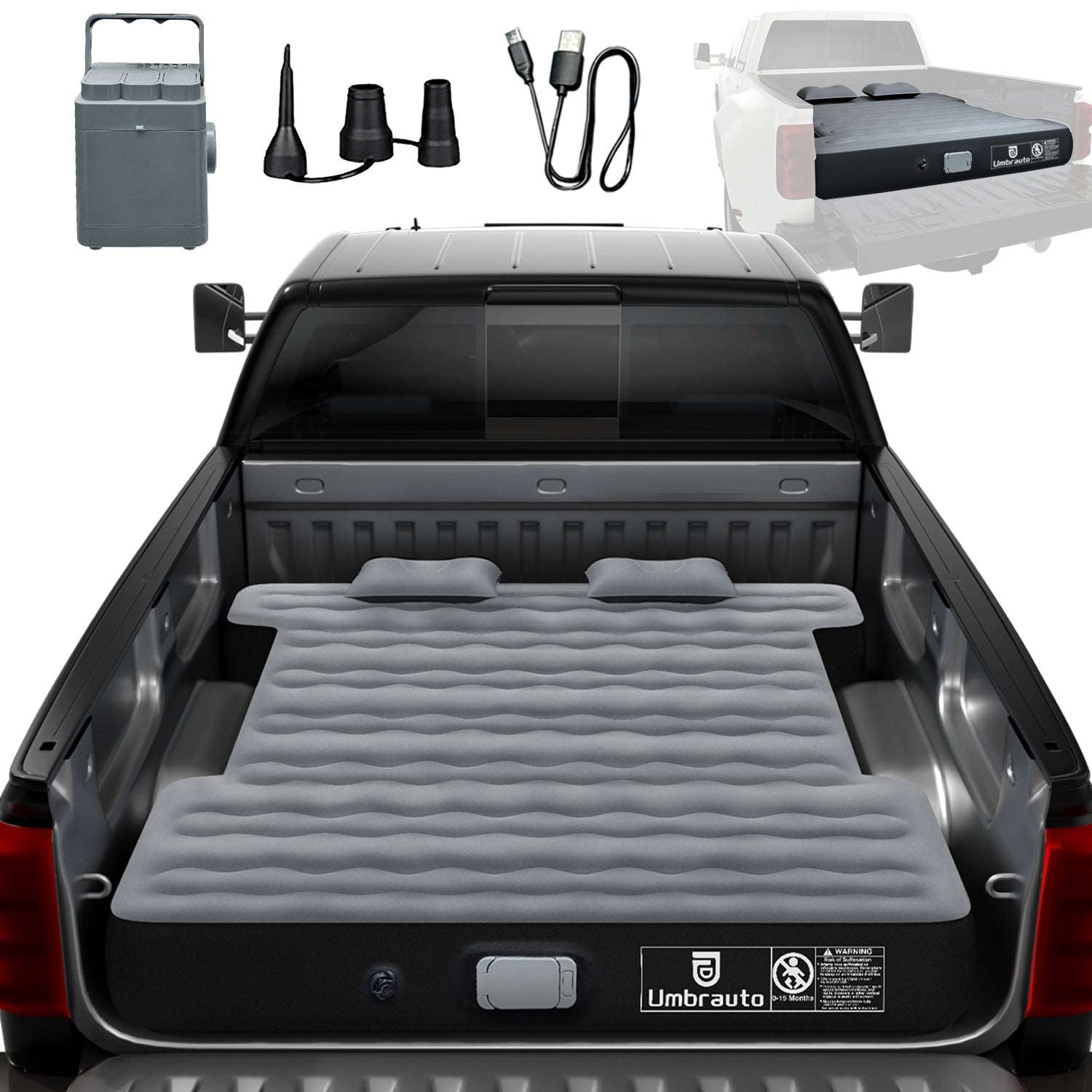 5.5-6.5ft Built-in Pump Short Truck Bed Air Mattress Umbrauto 3.0