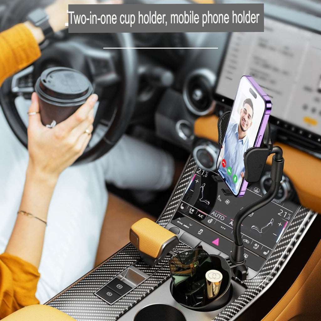 2-in-1 Car Cup Holder and Phone Cradle Compatible with iPhone Samsung Google