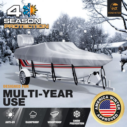 Boat Cover with Motor Cover,  100% Waterproof Boat Covers Bass Boat Cover Fits V-Hull Runabout Fishing Ski Pro-Style Bass Boats