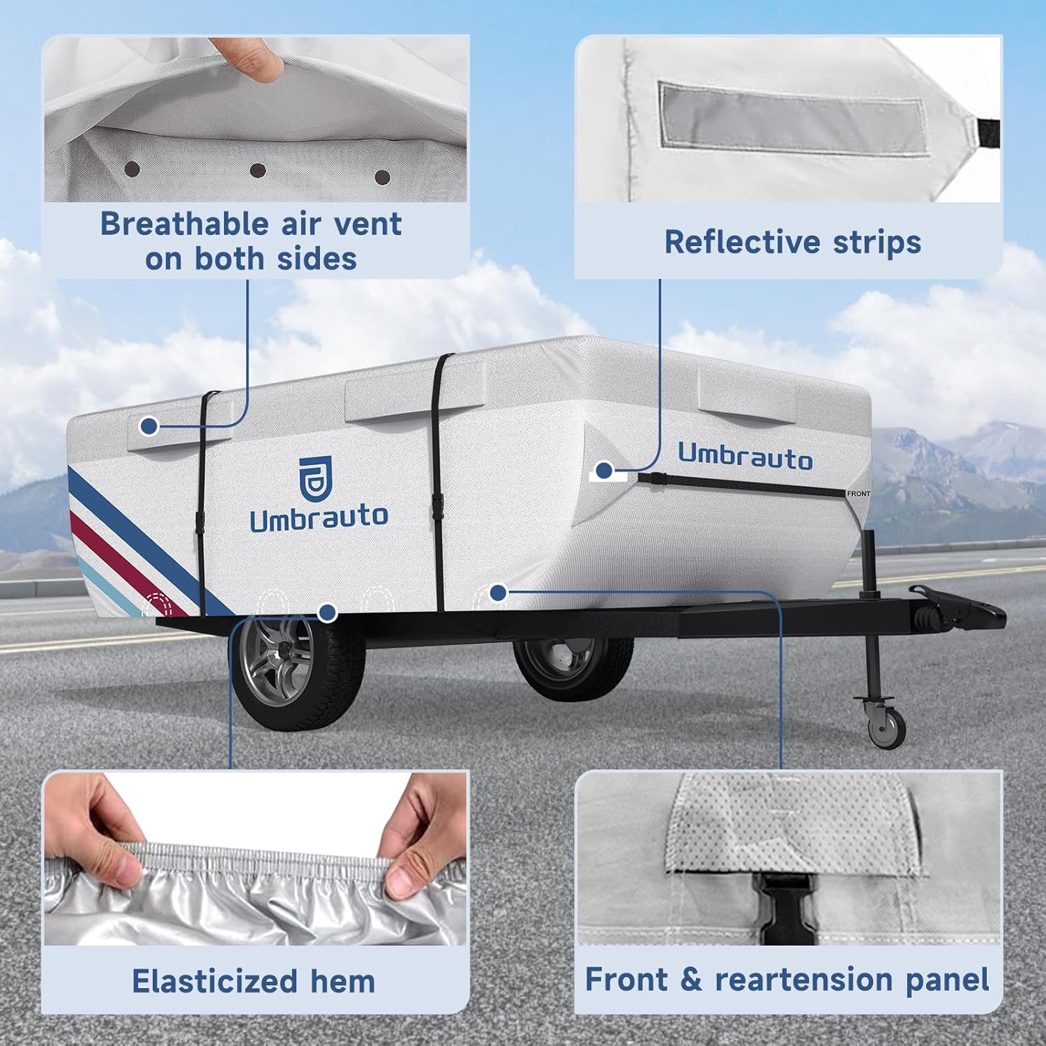 folding tent trailer Umbrauto Pop Up Camper Cover, Folding Tent Trailers, 300D Silver Oxford, Waterproof, Windproof, Sun-Resistant, Tear-Resistant, Heavy-Duty RV Cover