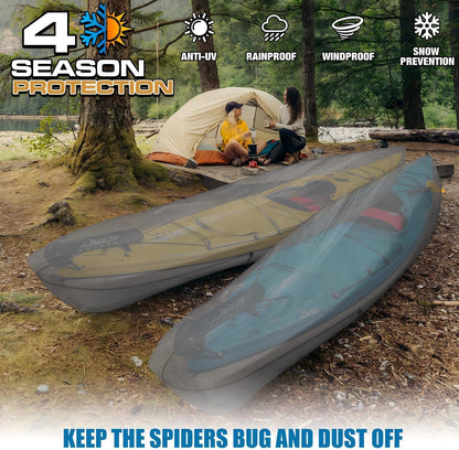 UmbrautoKayak Cover 600D, Waterproof Full Coverage Canoe Cover with Zipper, Kayak Covers for Outdoor Storage, Heavy-Duty UV Protection and Tear & Dust Resistant for  Fishing Boats & Paddle Boards