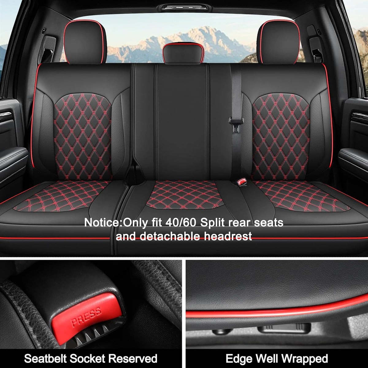 Seat Covers for F150 2015-2026 SuperCrew, 2017-2026 F250/350/450,Crew Cab Nappa Leather, 3D Laser-Scan Custom Fit Super Duty F350/450 2017-2026 Crew Cab, Waterproof, Full Coverage, Airbag Compatible,Red
