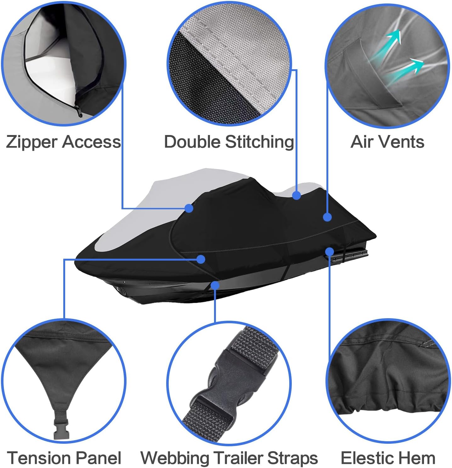 Jet Ski Cover VINPATIO 600D Trailerable Jetski Cover, Heavy Duty 100% Waterproof and UV Protection PWC Cover, 96"-101" L