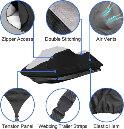 Jet Ski Cover VINPATIO 600D Trailerable Jetski Cover, Heavy Duty 100% Waterproof and UV Protection PWC Cover, 96"-101" L