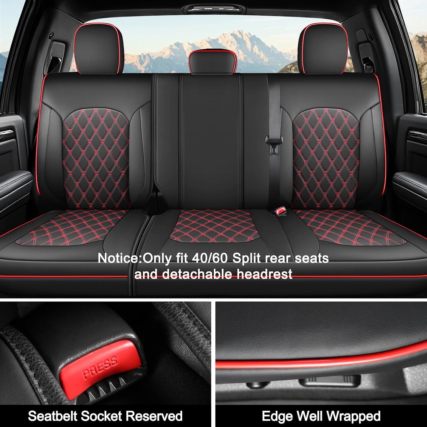 Umbrauto Seat Covers for F150 2015-2026 SuperCrew, 2017-2026 F250 Crew Cab,Nappa Leather, 3D Laser-Scan Custom Fit Super Duty F350/450 2017-2026 Crew Cab, Waterproof, Full Coverage, Airbag Compatible,Red