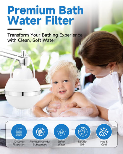 Bathtub Faucet Water Filter – Removes Chlorine & Fluoride, Softens Water