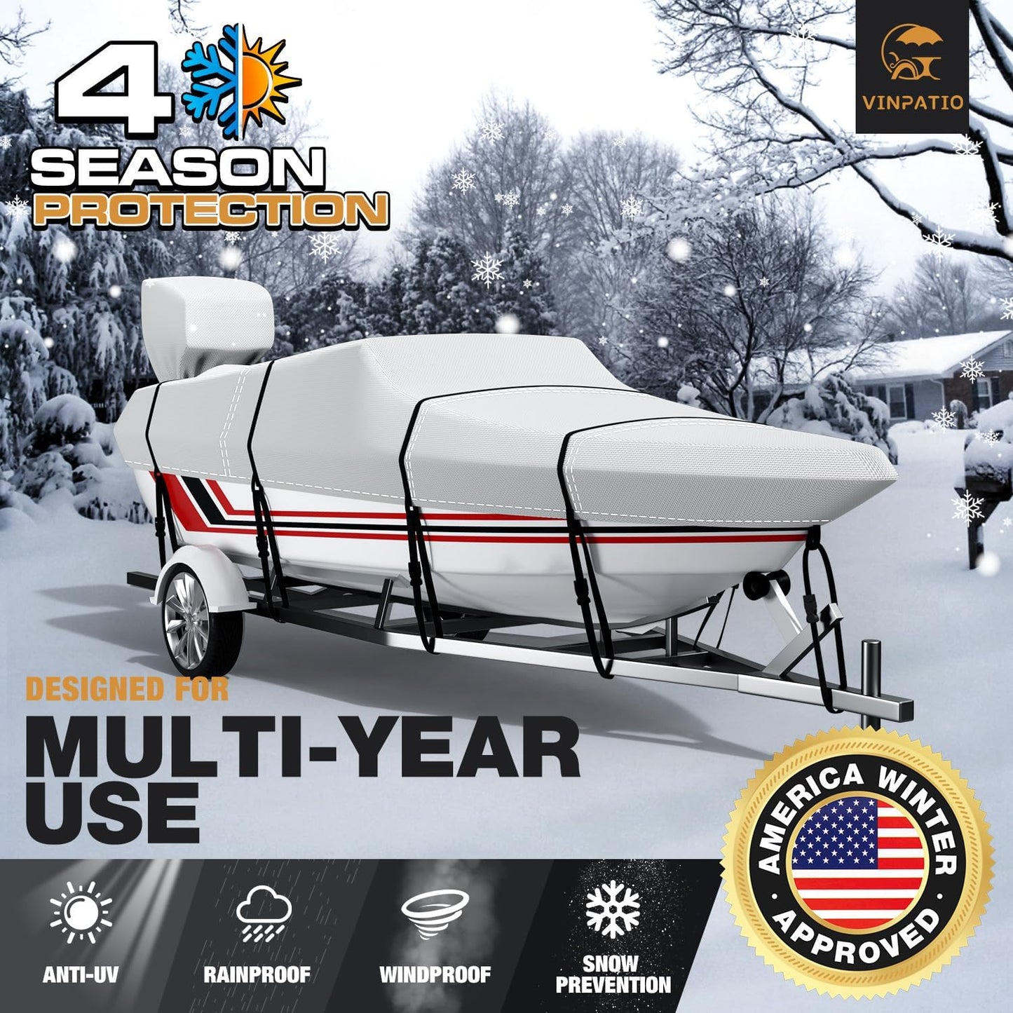 UmbrautoTrailerable Boat Cover, 600D Solution-Dyed Bass Boat Cover, 23-24 ft Heavy Duty 100% Waterproof Boat Covers Fits V-Hull Runabout Fishing Ski Pro-Style Bass Boats