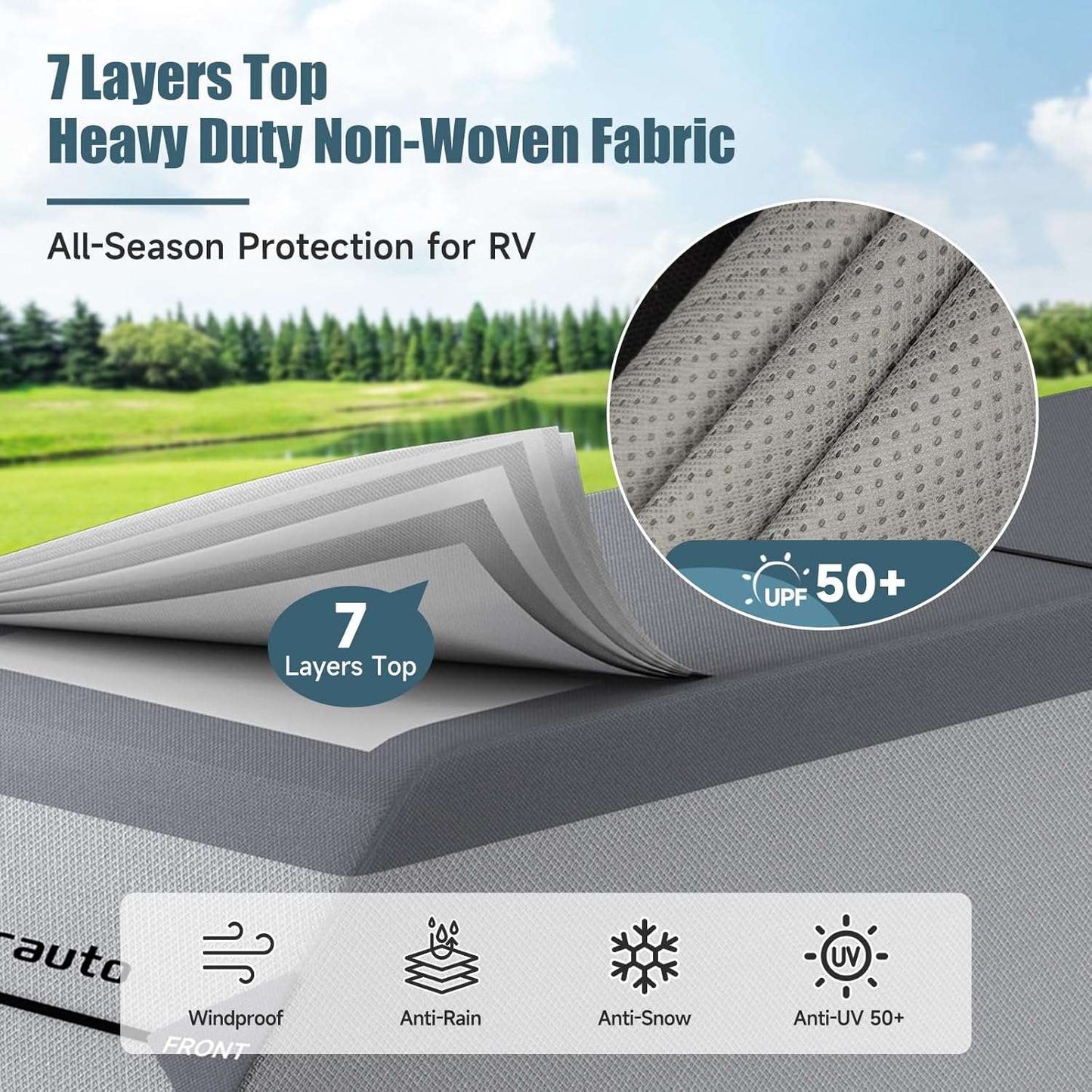 Umbrauto Truck Camper Cover 7-Layer Anti-Tear Top, RVs All Season Protection with Gutter Cover,Windproof Straps