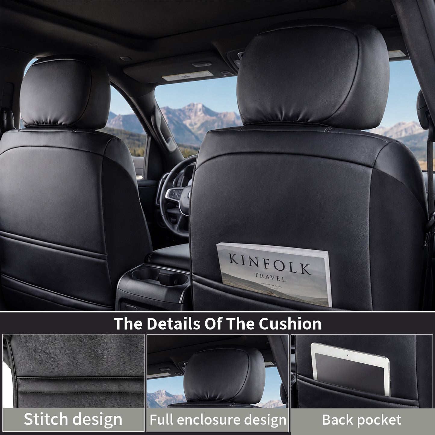 Umbrauto Car Seat Covers for Dodge RAM, Premium Nappa Waterproof Leather Seat Cushion Fits 2009-2026 RAM 1500/2500/3500 Crew Quad Mega Cab with Flat Bench,Full Set, Black