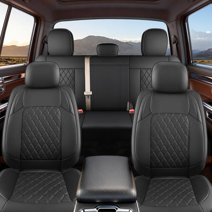 Housses de siège sur mesure compatibles avec Dodge Ram 1500 2500 3500, housses de siège de camion Ram en cuir de luxe à couverture complète 2009-2025 compatibles avec Crew Cab Double Quad Regular (ensemble complet (avant plat/arrière incurvé))