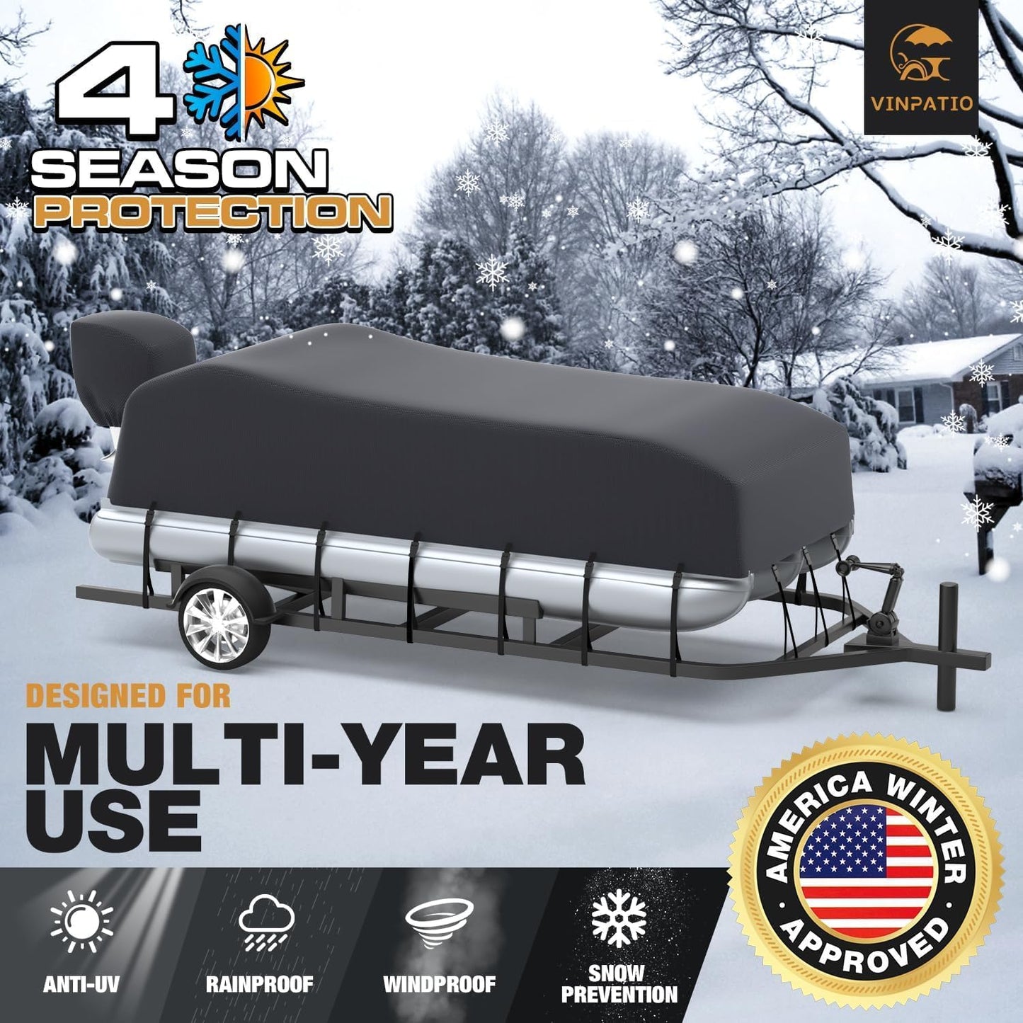 Pontoon Boat Cover with Motor Cover, 800D Solution-Dyed Heavy Duty Polyester Cover, UV Resistant Marine Grade Waterproof Covers