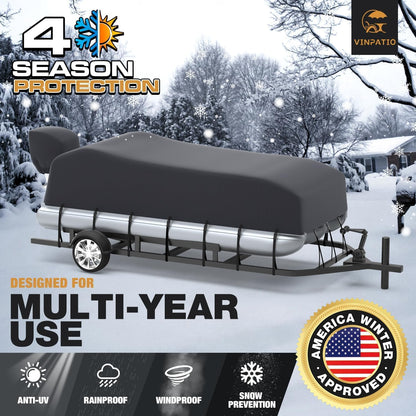 Pontoon Boat Cover with Motor Cover, 800D Solution-Dyed Heavy Duty Polyester Cover, UV Resistant Marine Grade Waterproof Covers