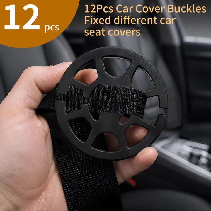 18Pcs Car Seat Cover Hooks Set, Black | 12Pcs Plastic Chucks, 6Pcs Metal Hooks, Plum Plate Locking Clip Fixed Fastener Buckle
