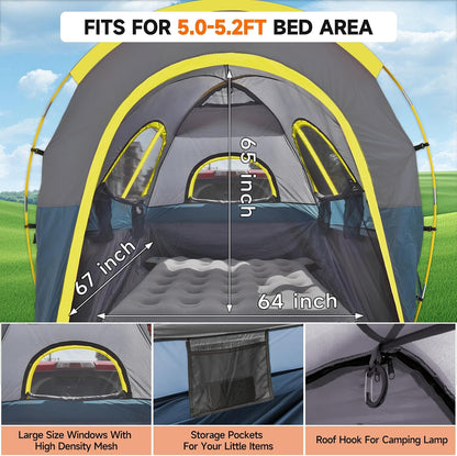 Truck Bed Tent with Awning: 5.0' ~ 5.2' PU3000mm Waterproof Tailgate Pickup Truck Tents, Easy Set-up for 2 Person, Fits Full Size Short Bed, Chevy, Dodge, Ford, GMC