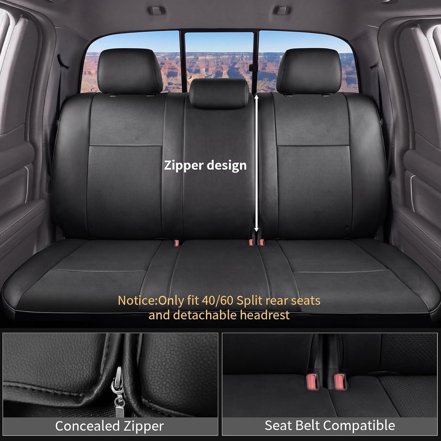 Umbrauto Car Seat Covers for Toyota Tacoma 2005-2015 Double & Crew Cab,Nappa Leather, 3D Laser-Scan Custom Fit, Waterproof, Easy-Clean, Full Coverage, Airbag Compatible, Pet & Scratch Protection