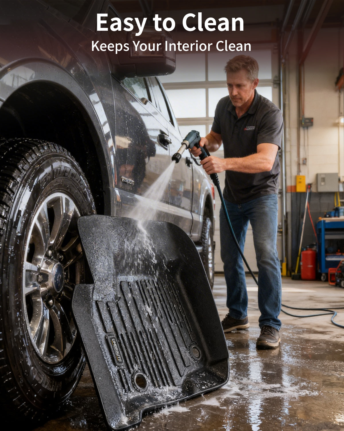 Umbrauto Custom Fit Floor Mats for Ford F250 F350 F450 2017-2025 2026 Super Duty Crew Cab, All Weather Protector TPE Truck Floor Liners for Front Bucket Seats, Rear W/Fold-Flat Storage, Carpet Floor