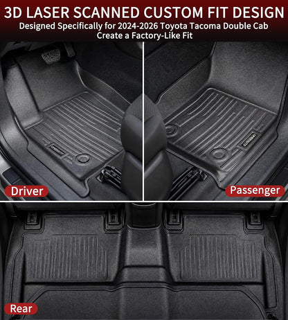 Umbrauto Floor Mats for Toyota Tundra 2014-2021 CrewMax Cab, All Weather TPE Truck Floor Liners Custom Fit Tundra SR5/TRD/Limited/Platinum, 3D Laser Scanned Waterproof Car Rug Front & Rear 2 Row